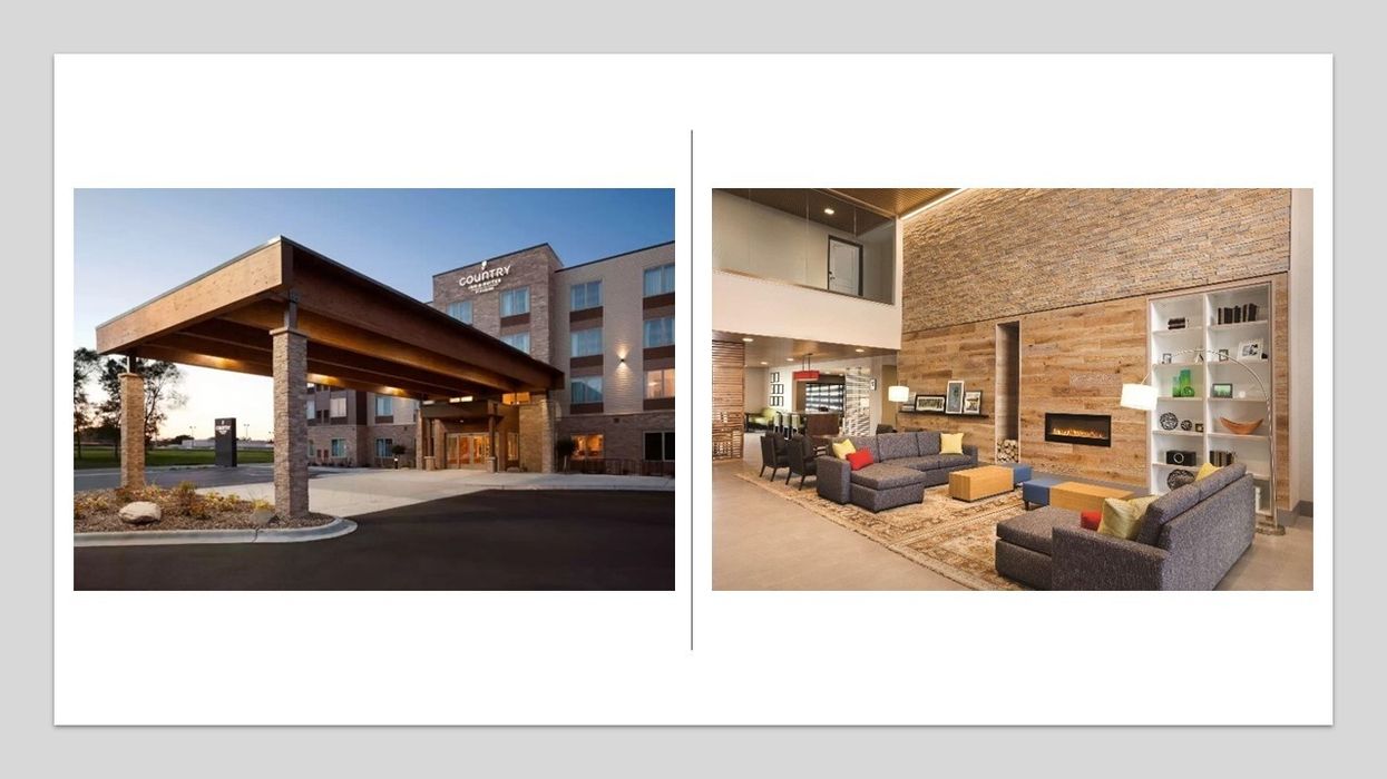 A Country Inn & Suites hotel exterior at dusk, highlighting its modern design and Choice Hotels branding in 2025