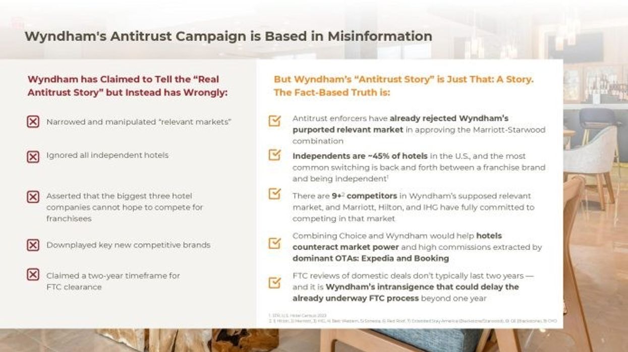 ચોઈસે પ્રસ્તાવિત મર્જરના એન્ટિ ટ્રસ્ટ પાસાઓને લઈને વિન્ડહામનું વલણ નકાર્યુ