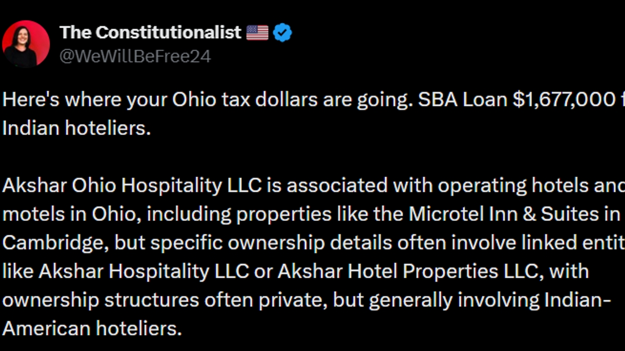 Viral Post on SBA Loans to Indian hoteliers in Ohio