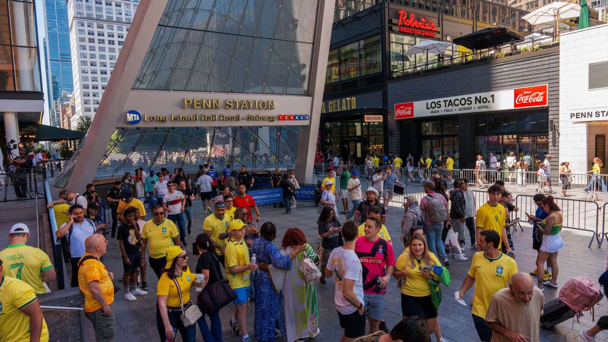 World Cup fans outside Penn Station on June 13, in New York City