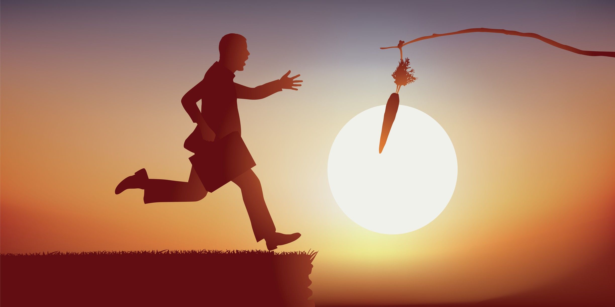 concept of credulity, with a man, symbolically baited by a carrot. hospitality industry