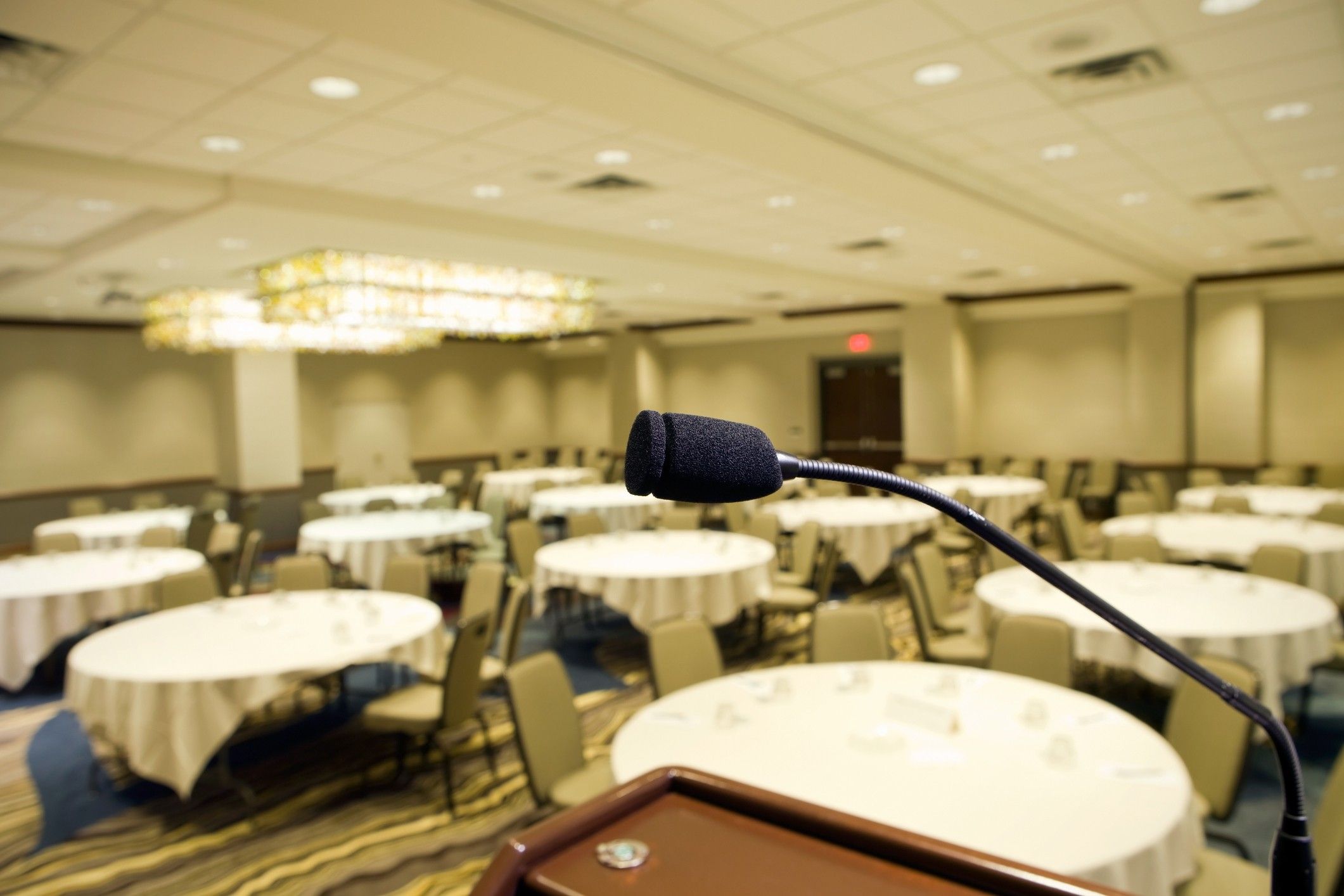 Microphone at Podium in Hotel Convention Room Hospitality show