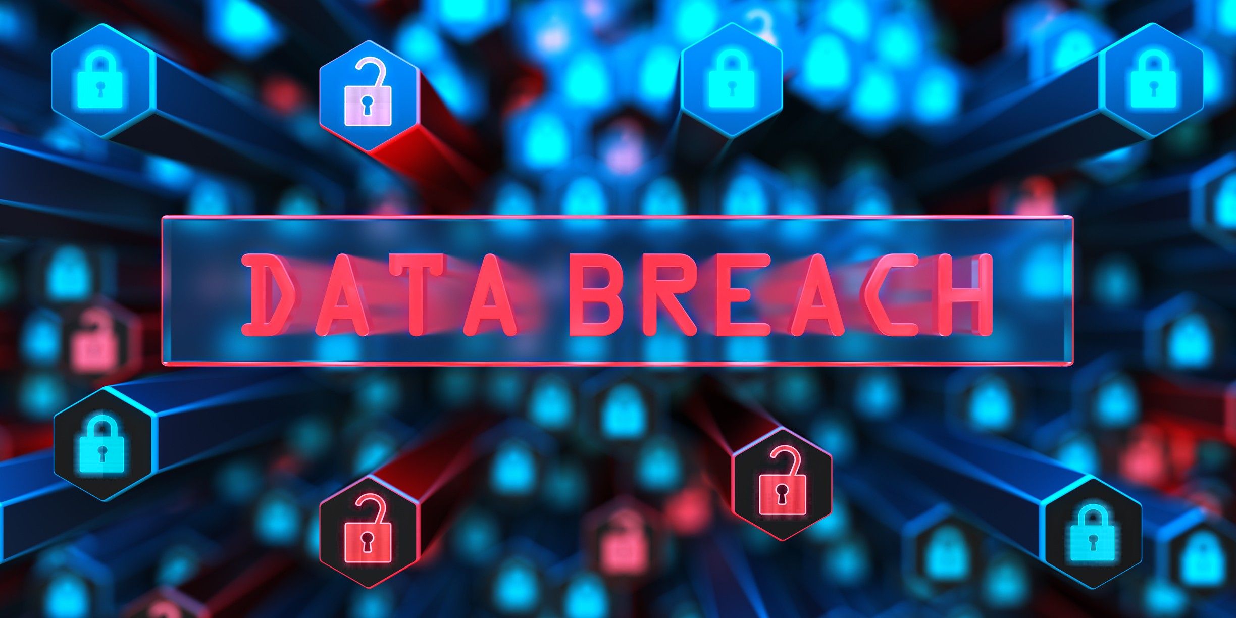 Hacker attack and data breach. Encryption your data. Digital Lock. Big data with encrypted computer code. Safe your data. Cyber internet security and privacy concept. Database storage 3d illustration IHG franchisees