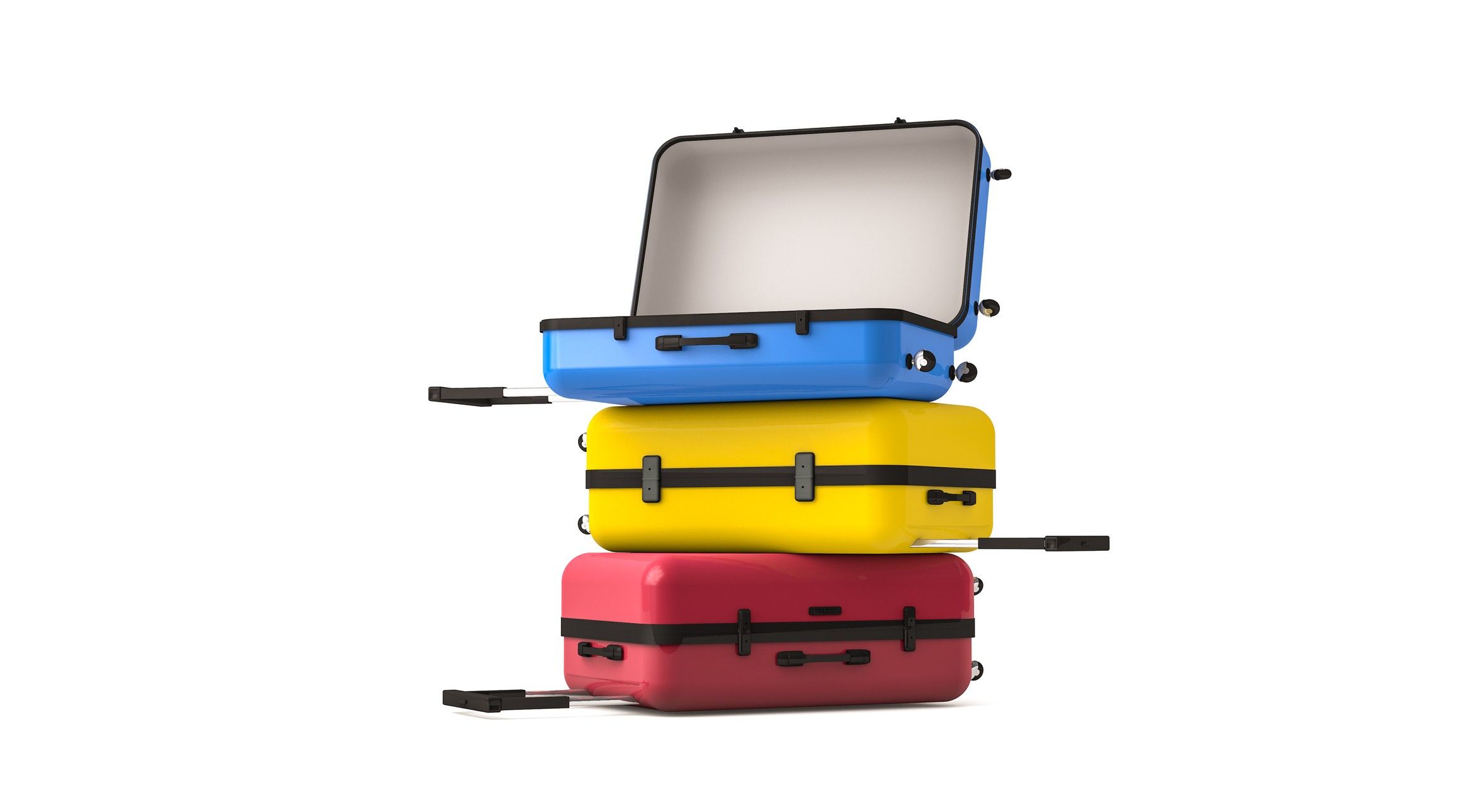 Close up opening and closing of suitcase pile. Trip-Stack Survey