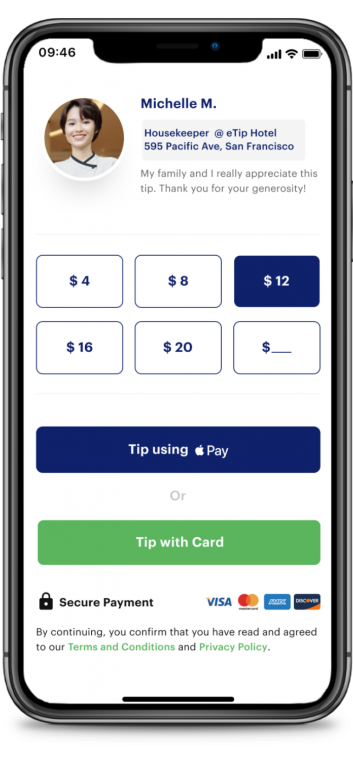 digital tipping app via eTip and Visa