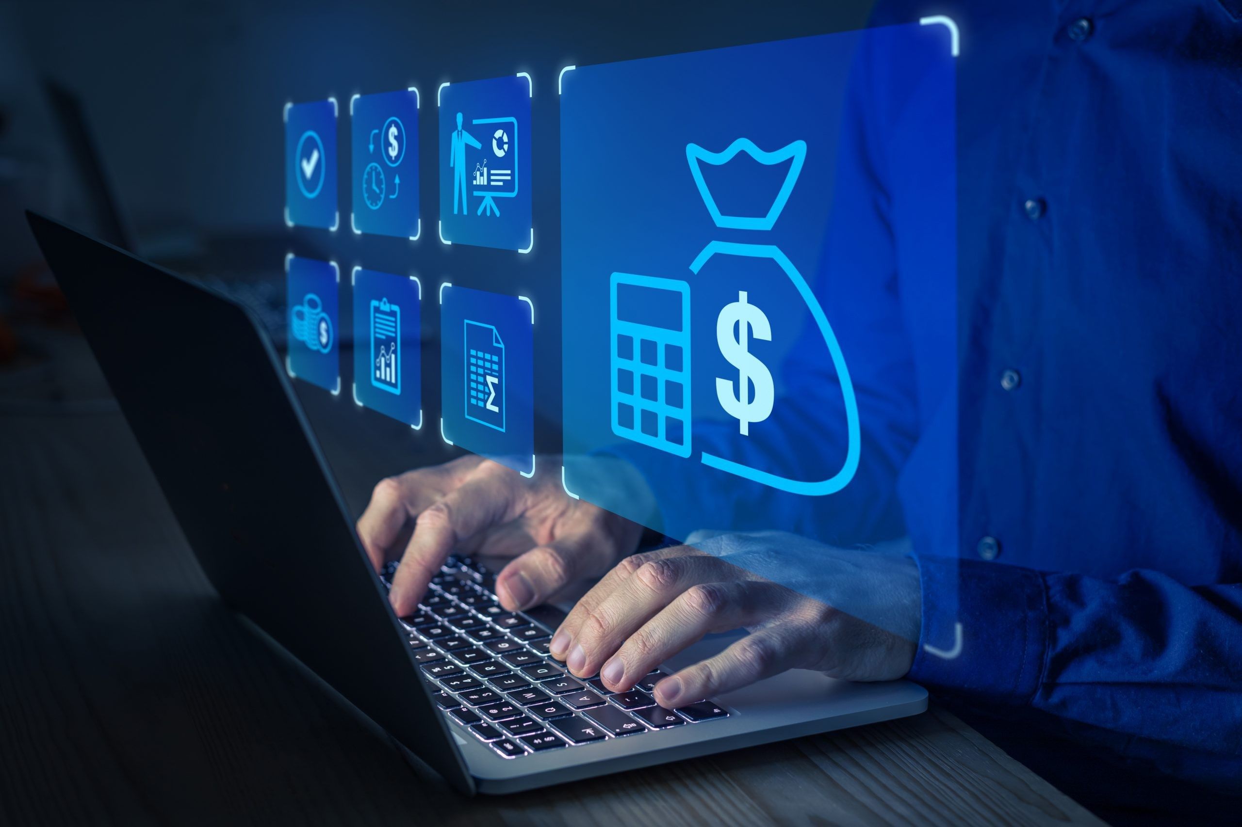 Budget and financial planning concept with accountant working on company's yearly income and expenses forecast on computer. Corporate finance and annual strategic plan. REVENUE MANAGEMENT HOTELS